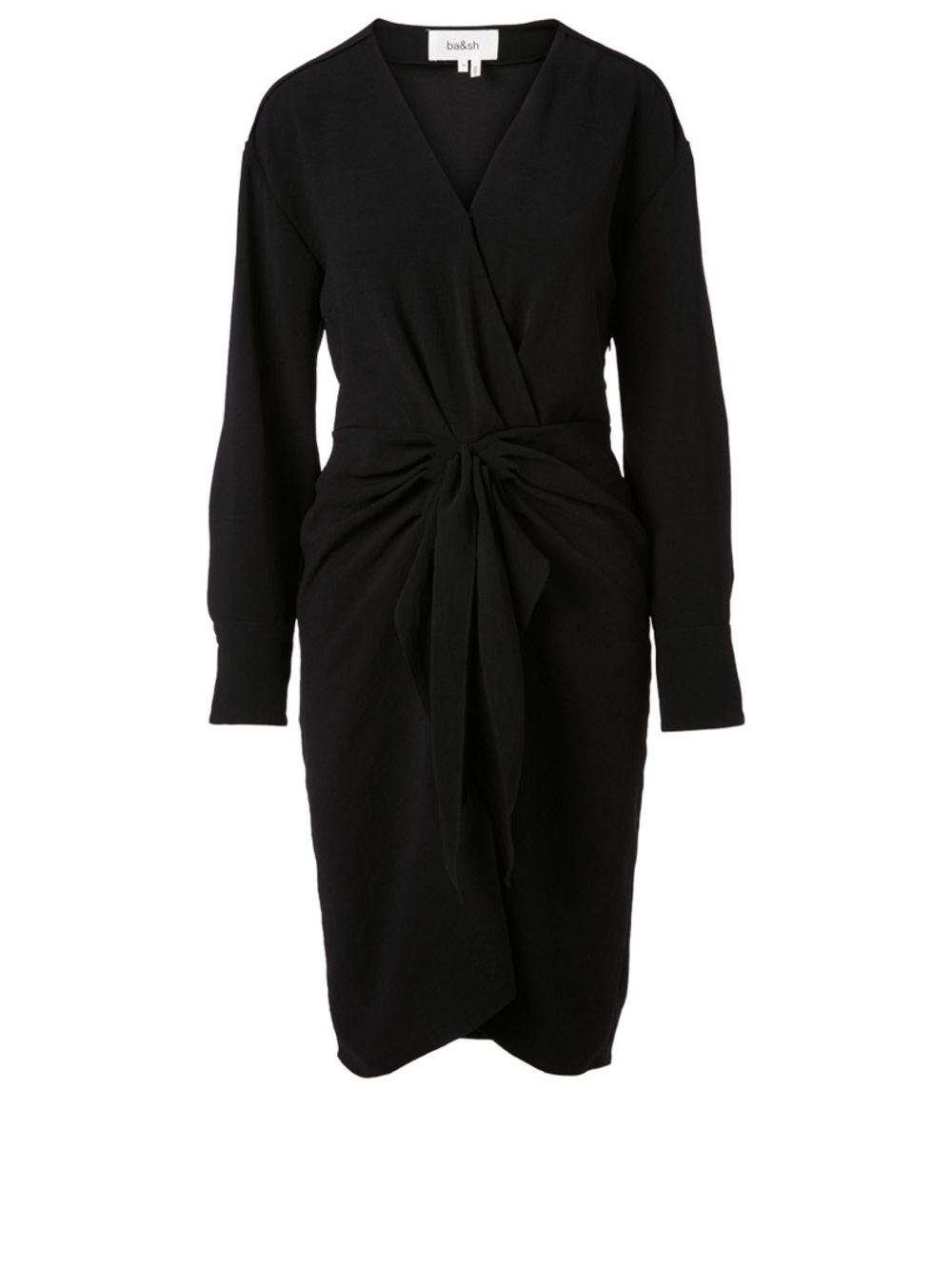 ba&sh Designer Black Kiari Long Sleeve Draped Tie-Front Mini Dress (size M)